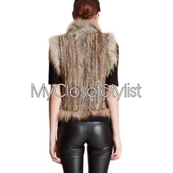 Neiman Marcus REX RABBIT Fur Knit Vest Raccoon Large L NEW - Picture 2 of 4